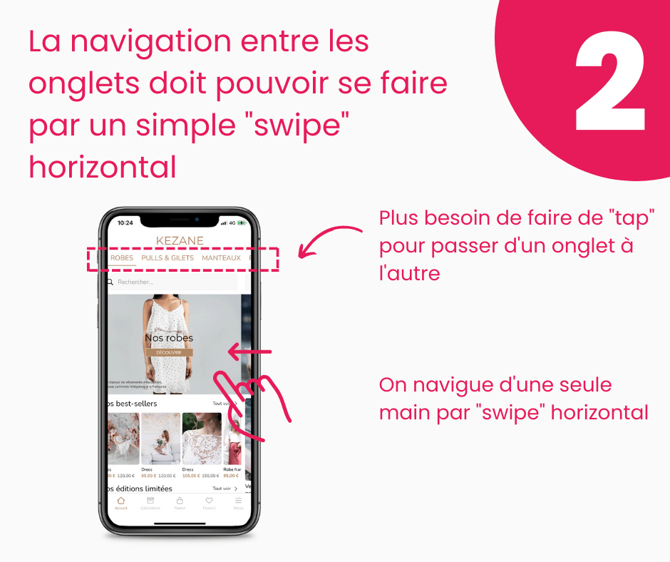 Une navigation entre les onglets par simple « swipe » horizontal