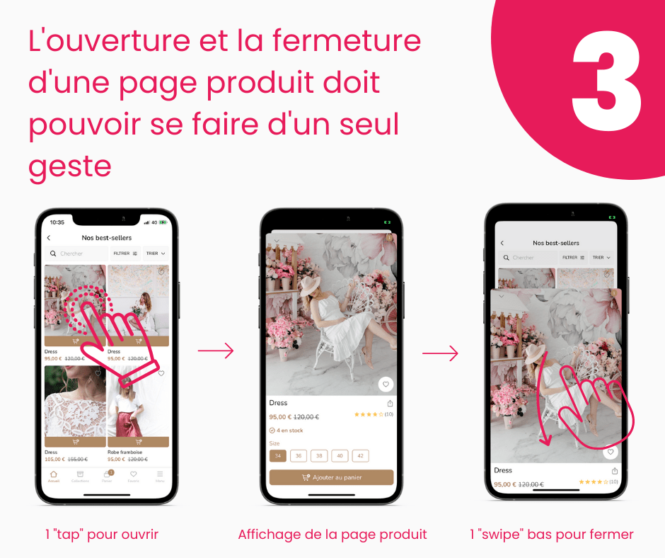 Une navigation entre les pages produit réalisable d’une seule main