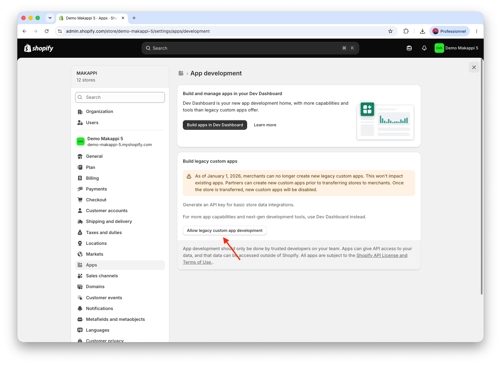 Option permettant les applications personnalisées héritées