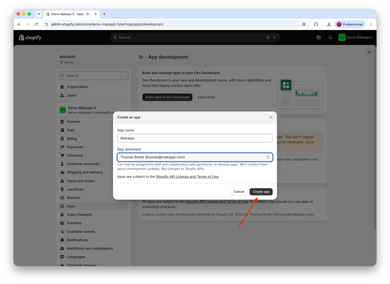 Création de l'application personnalisée Makappi